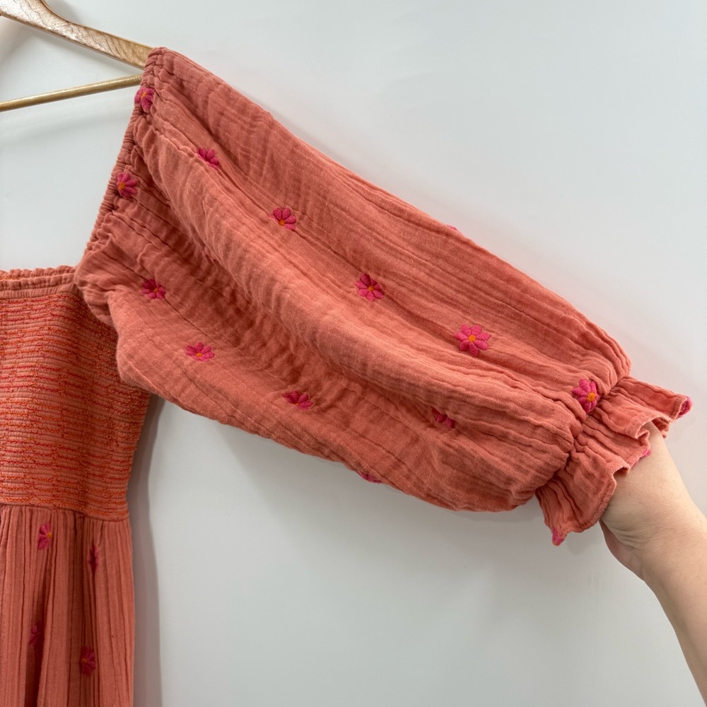 Free People Dahlia Embroidered Boho Flowy Maxi Dress in Melon Combo Size Medium - Picture 5 of 15